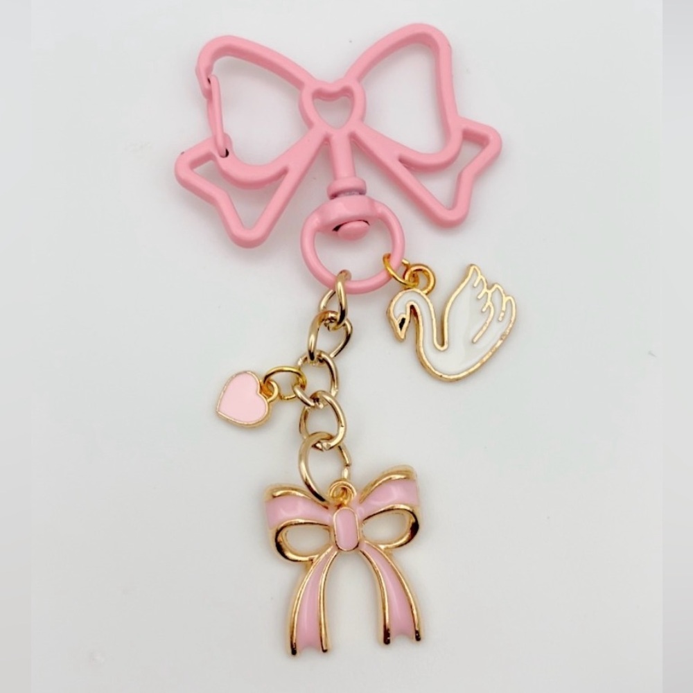 Coquette Swan Purse Charm Pink Bow Keychain for gift for her NWT